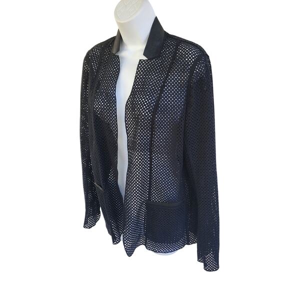 Elie Tahari Edition 1974 Capsule Collection Mesh Shacket sz S Lamb Leather Trim - Picture 9 of 13